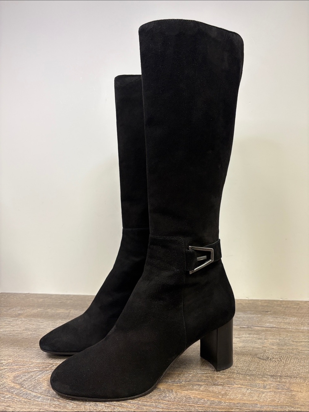 Aquatalia Black Suede Knee High Boots Women’s Size 8 Block Heel Made in Italy